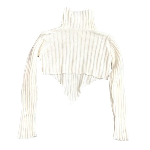 Women's Turtleneck Asymmetrical Long Sleeve Sweater in White, Size L - Picture 2 of 3
